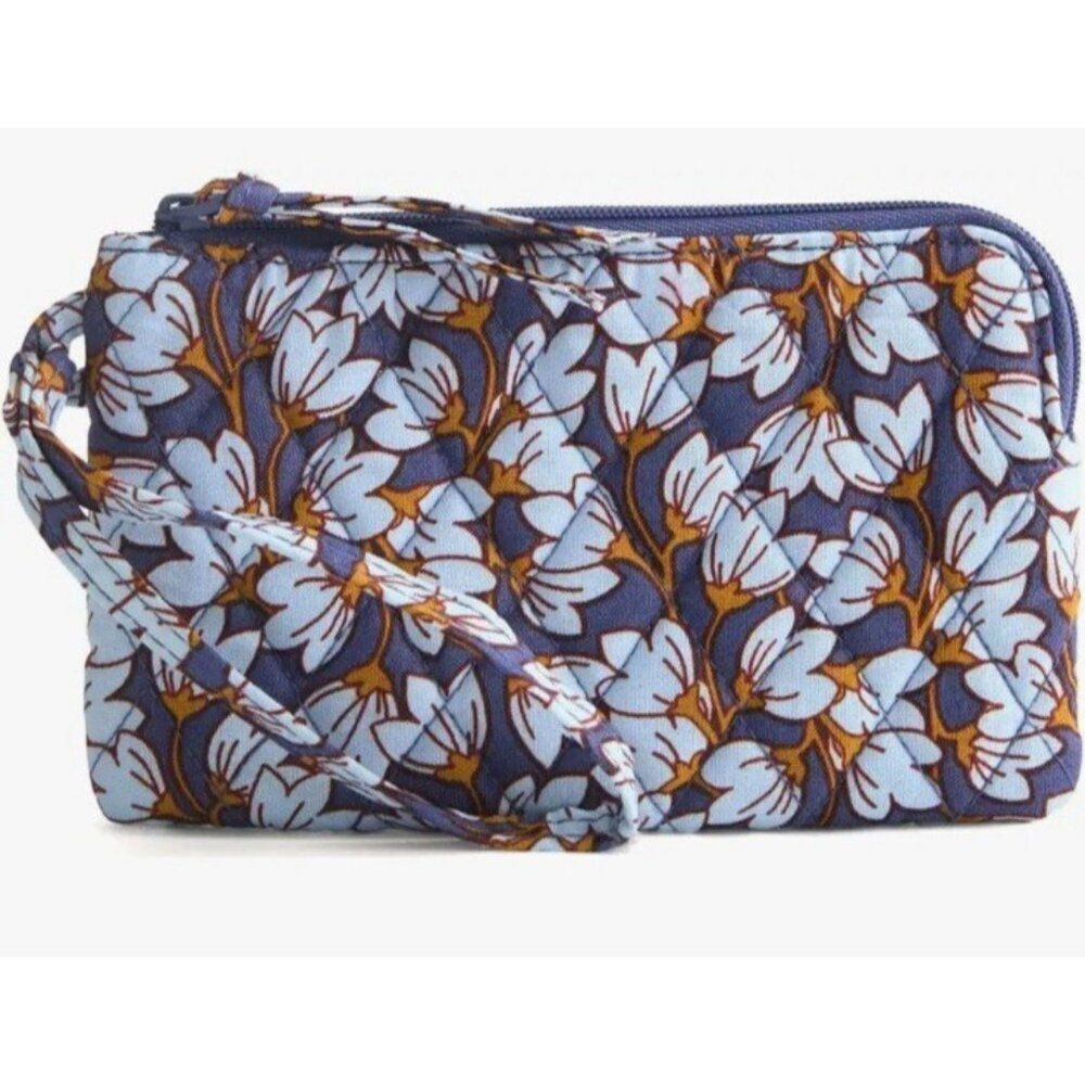 Vera Bradley PAWPAW FLOWER Essential Zip Wristlet NWT Navy Blue Brown